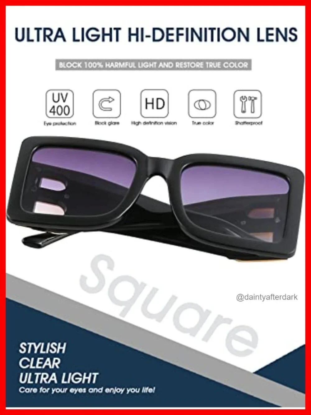 Large Square Sunglasses with UV400 Protection, Oversized Frame